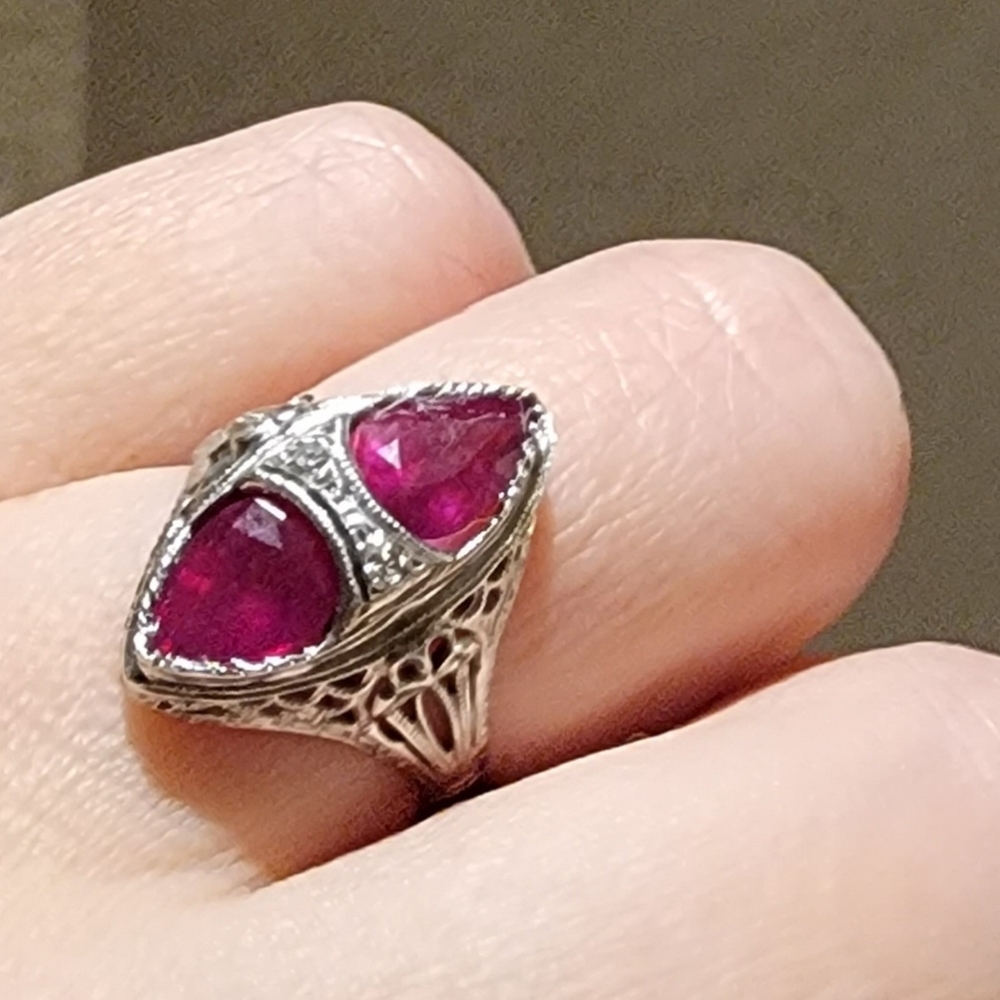 Beautiful Antique Toi Et Moi Edwardian Ruby And F… - image 1